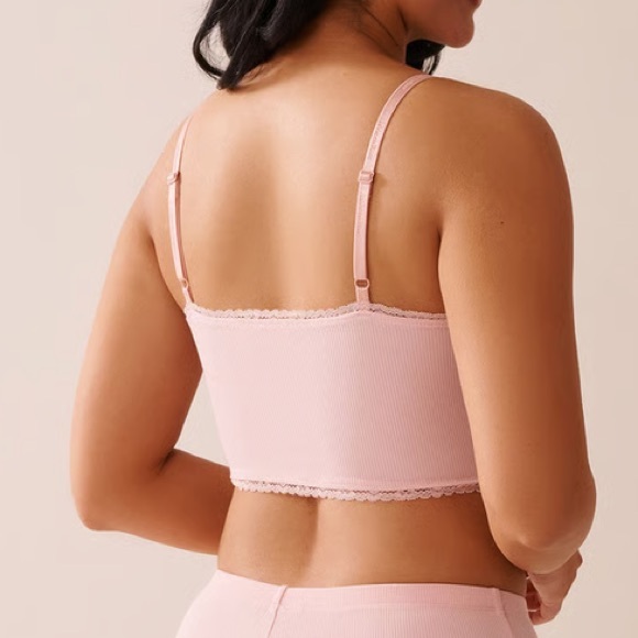La Vie En Rose Ribbed Modal and Lace Trim Crop Cami - Picture 3 of 4